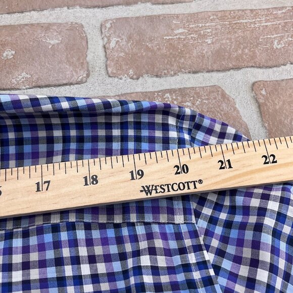 Peter Millar Shirt Men XLarge Blue Purple‎ Check Gingham Cotton Classic Casual - Picture 6 of 9